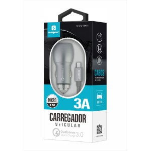 (SX-C12-V8MAX) - Carregador Veicular + Cabo Micro Usb - [Caixa com 200 peças]